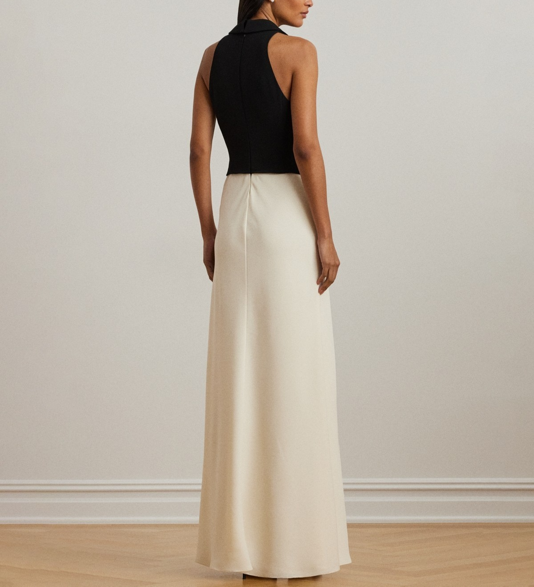 Lauren Ralph Lauren Two-Tone Crepe Sleeveless Gown MSRP $365