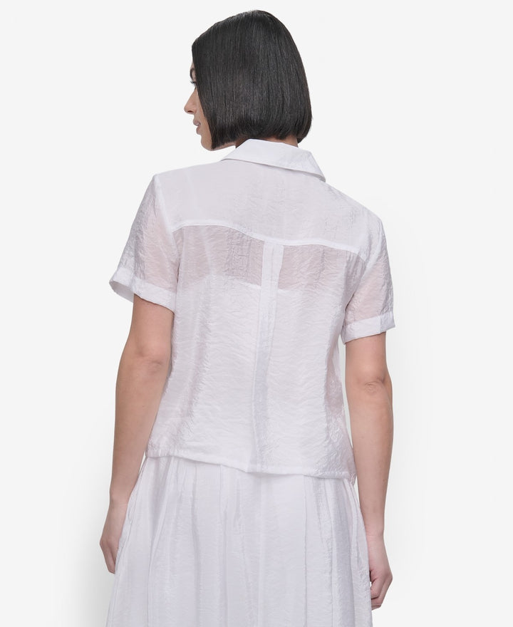 DKNY Women's Short-Sleeve Button-Front Tech Shirt MSRP $89