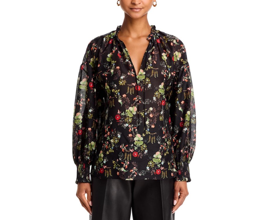 Alice and Olivia Julius Smocked Cuff Blouse MSRP $375