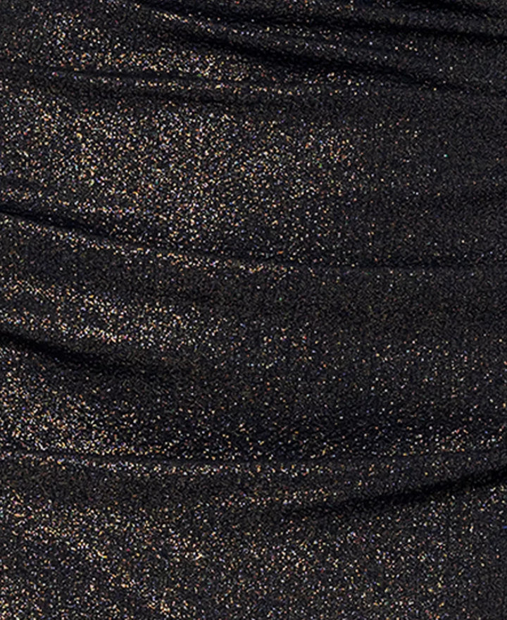 XSCAPE Ruched Foil-Knit Long-Sleeve Gown MSRP $269