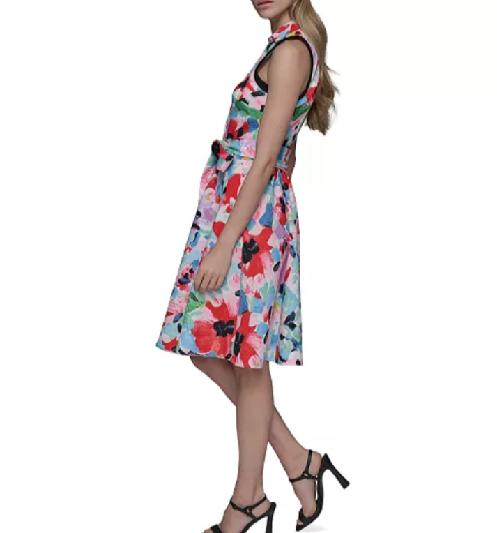 KARL LAGERFELD PARIS Belted Sleeveless Tweed Dress MSRP $158