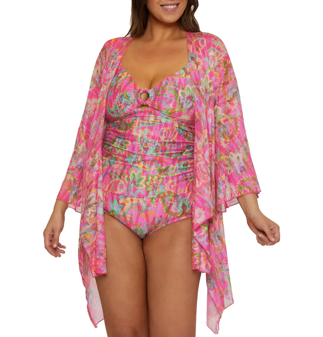 Becca ETC Plus Size Polynesia Tie-Front Tunic Swim Cover-Up MSRP $98