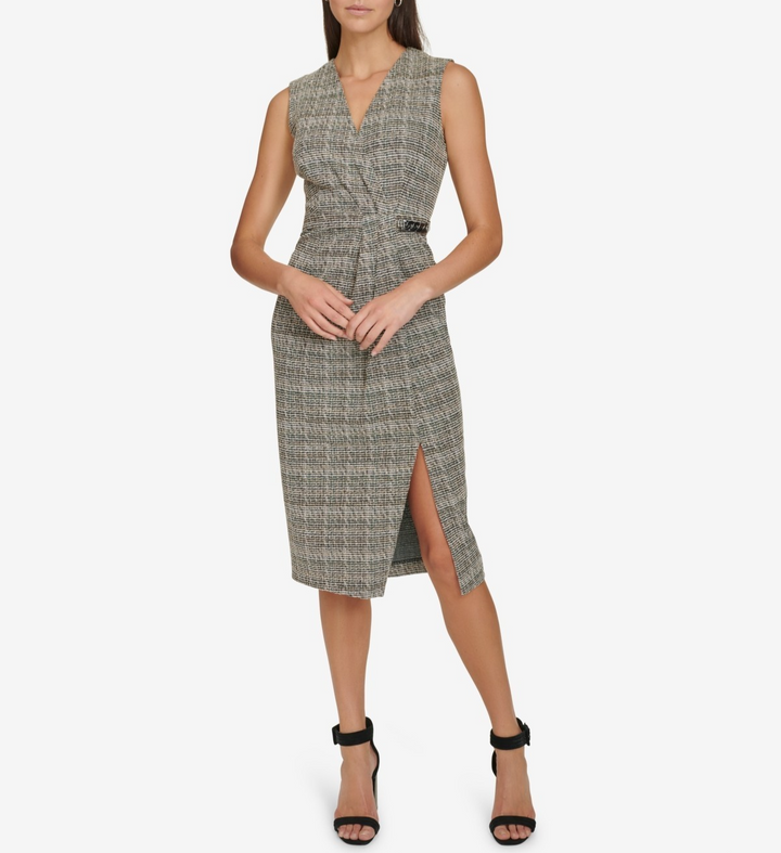 Calvin Klein Women's Tweed Surplice MIDI Dress MSRP $134