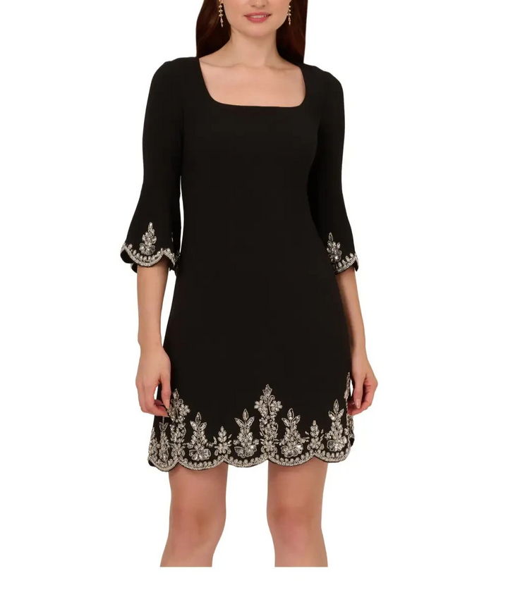 Adrianna Papell Beaded Crepe Bell Sleeve Dress MSRP $ 249