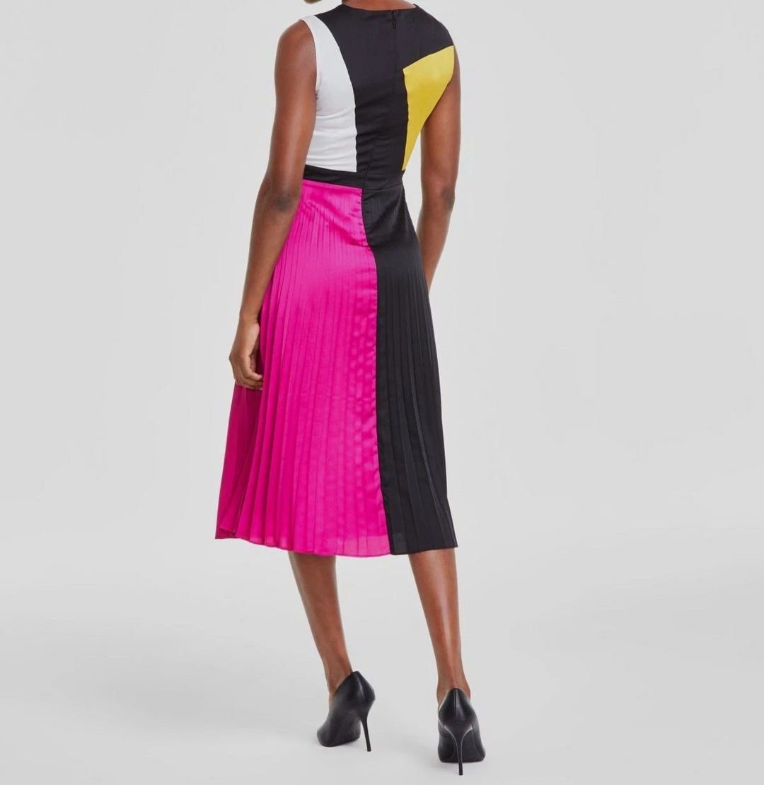 Karl Lagerfeld Paris Women's Satin Colorblocked MIDI Dress MSRP $158