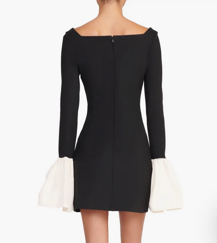 Staud Hawthorne Bell Sleeve Ivory Trim Mini Dress $345 Size L