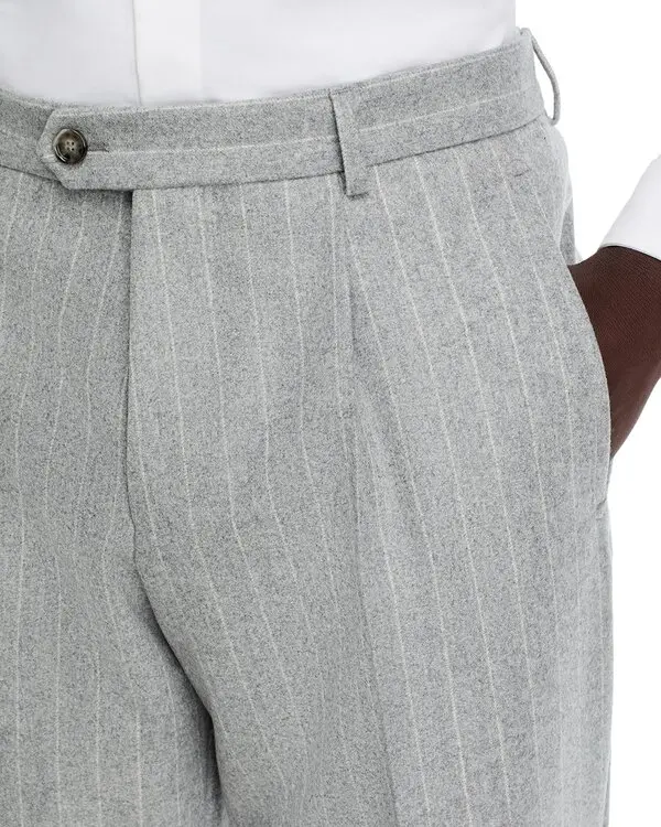 Boss Stripe Relaxed Fit Pleated Dress Unfinished Hem Pants MSRP $445