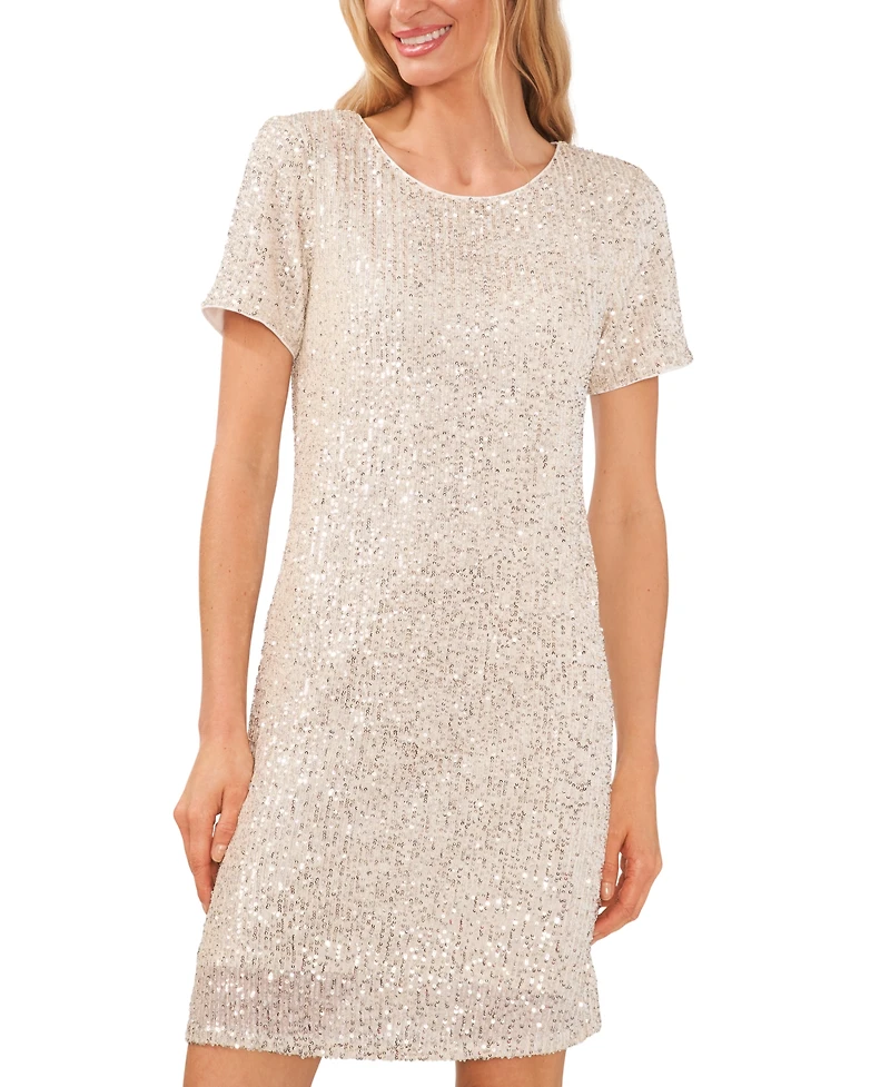 CeCe Women's Short Sleeve Scoop Neck Sequin Dress MSRP $79