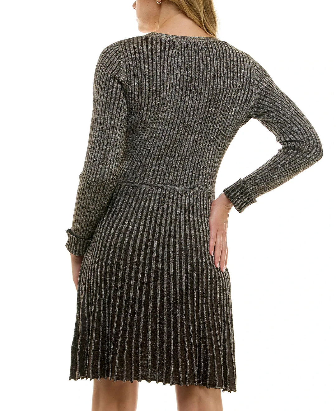 Taylor Petite Metallic Fit & Flare Sweater Dress MSRP $110