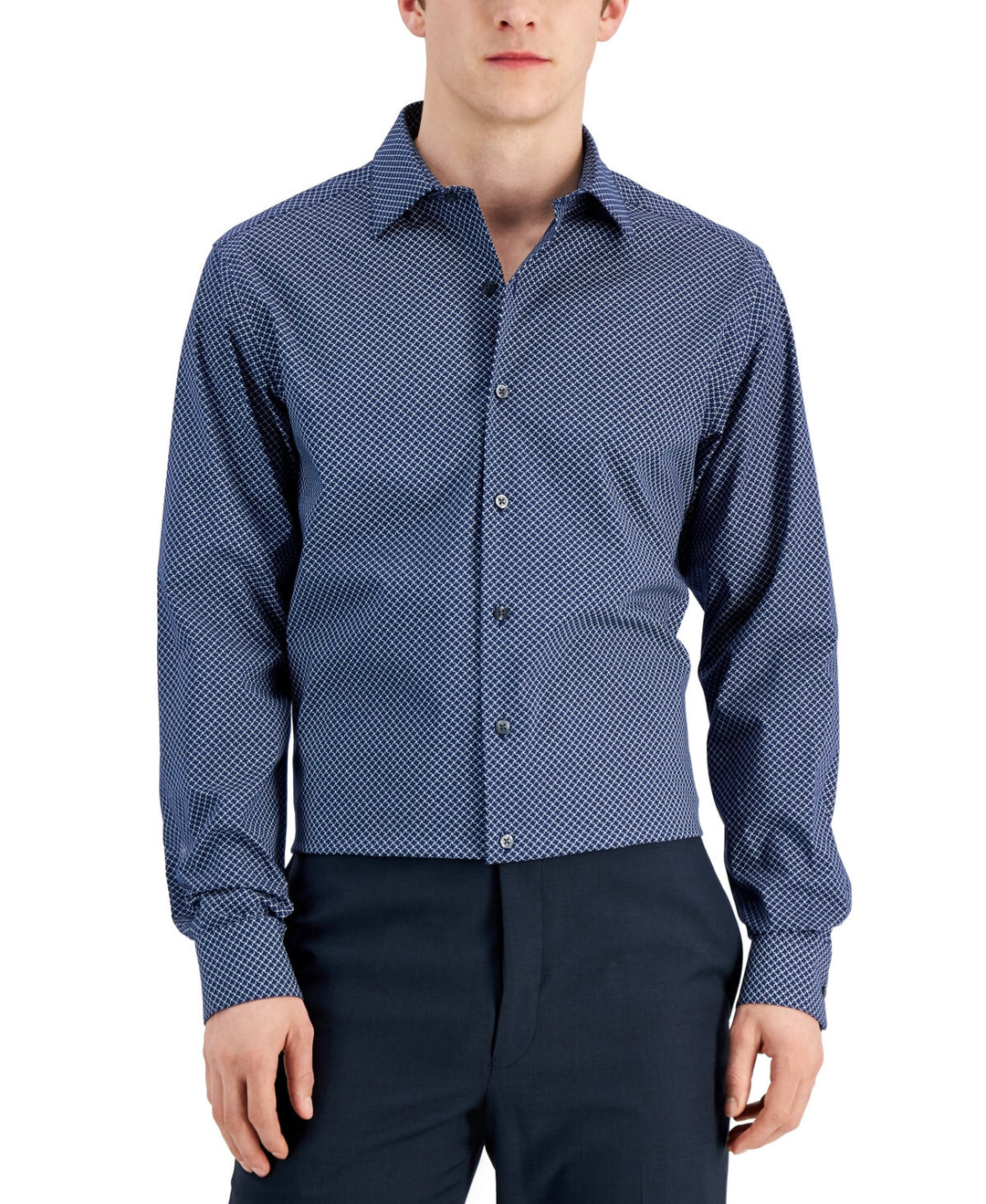 Alfani Slim Fit 2-Way Stretch Stain Resistant Puzzle Print Dress Shirt MSRP $60