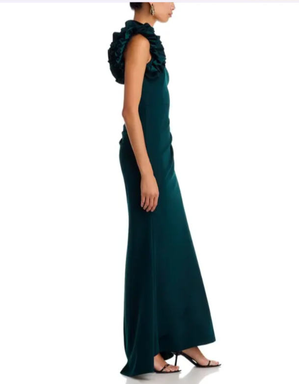 AQUA One Shoulder Ruffle Crepe Gown MSRP $308