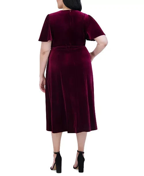 Jessica Howard Velvet Faux-Wrap Midi Dress