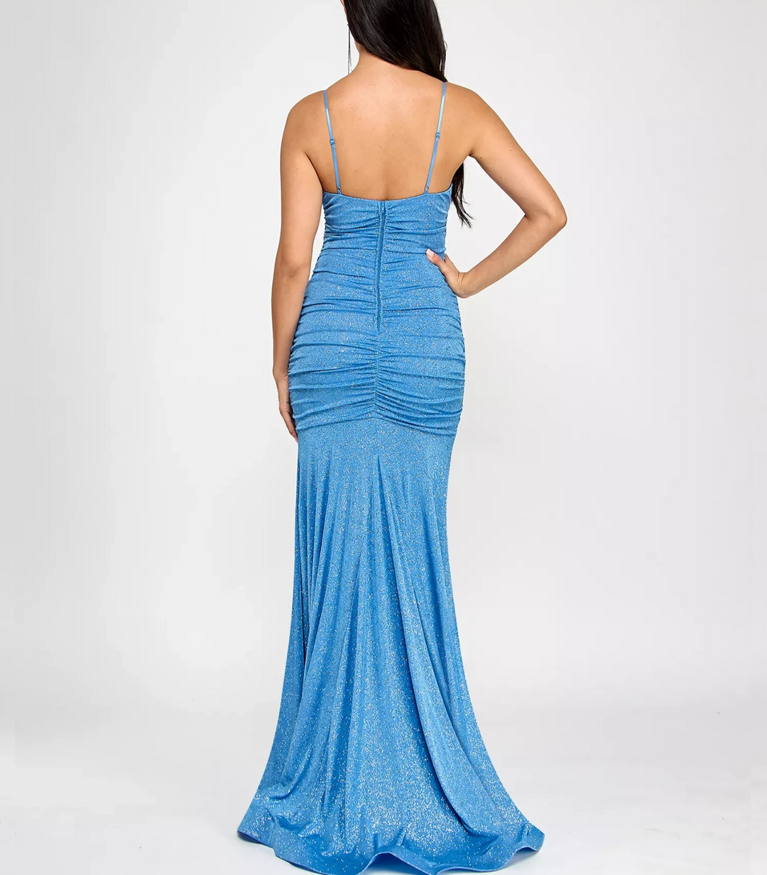 Emerald Sundae Juniors' Glitter Cowlneck Mermaid Gown