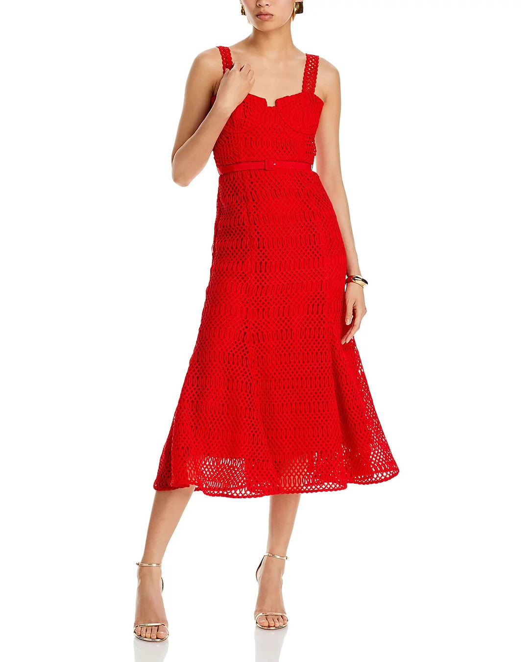 Self-Portrait Lattice Lace Midi Dress MSRP $555