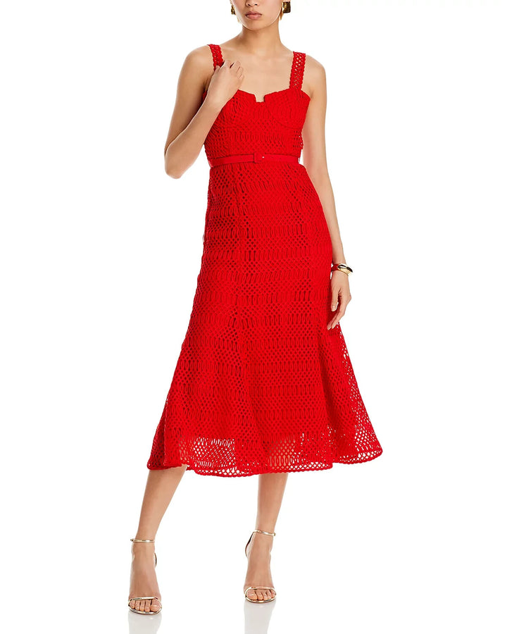 Self-Portrait Lattice Lace Midi Dress MSRP $555