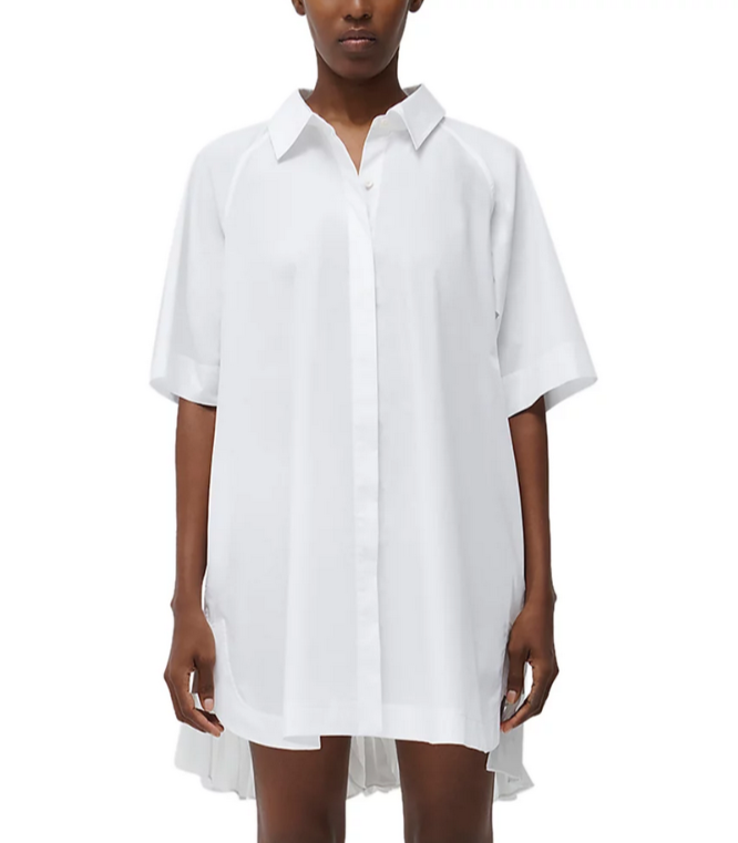 SIMKHAI Blanche Pleated High Low Shirt Dress MSRP $395