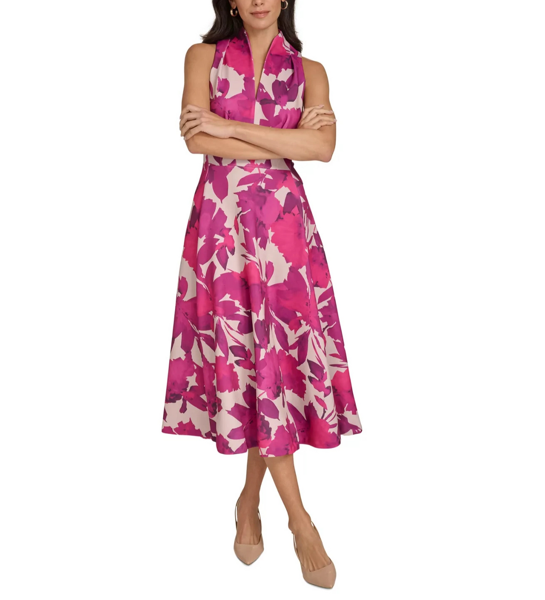 Calvin Klein Women's Split-Neck Sleeveless Fit & Flare Dress MSRP $139