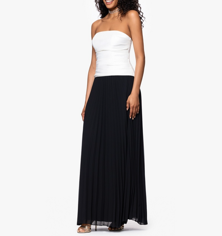 Betsy & Adam Colorblocked Strapless Chiffon-Skirt Long Dress MSRP $279