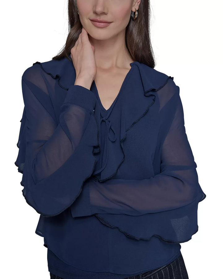 KARL LAGERFELD PARIS Loose Ruffle Blouse MSRP $89