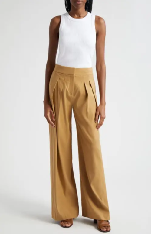 Veronica Beard Jodie Pleat Linen Blend Wide Leg Pants MSRP $548