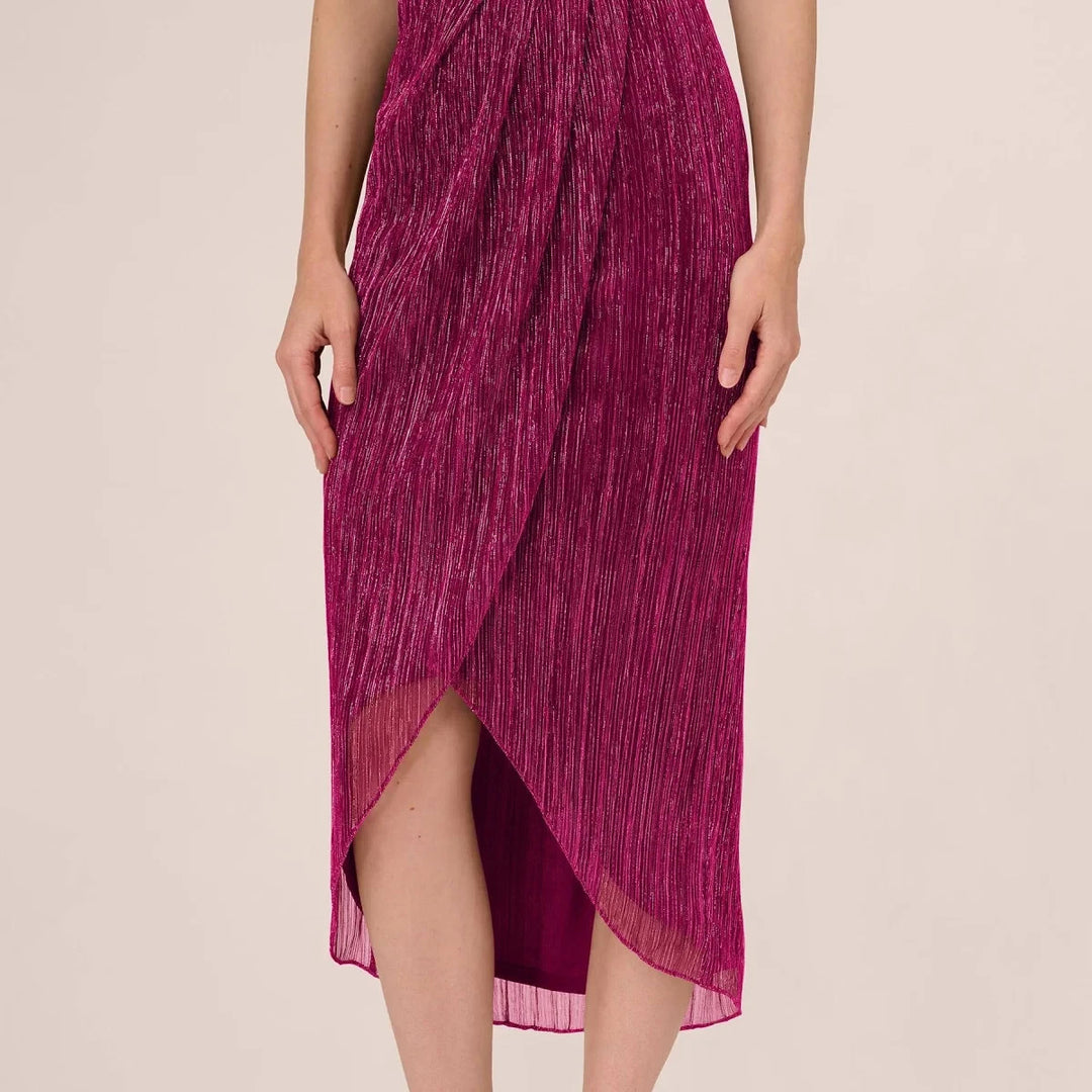 Adrianna Papell Crinkle Metallic Halter Midi Dress MSRP $179