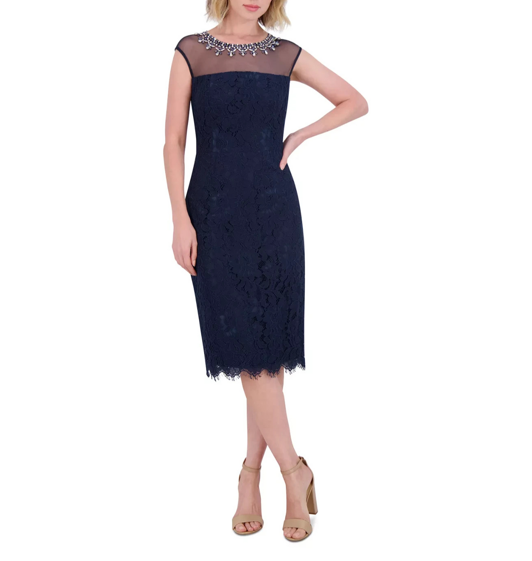 Eliza J Women's Embellished-Jewel-Neck Sheath Dress MSRP $228