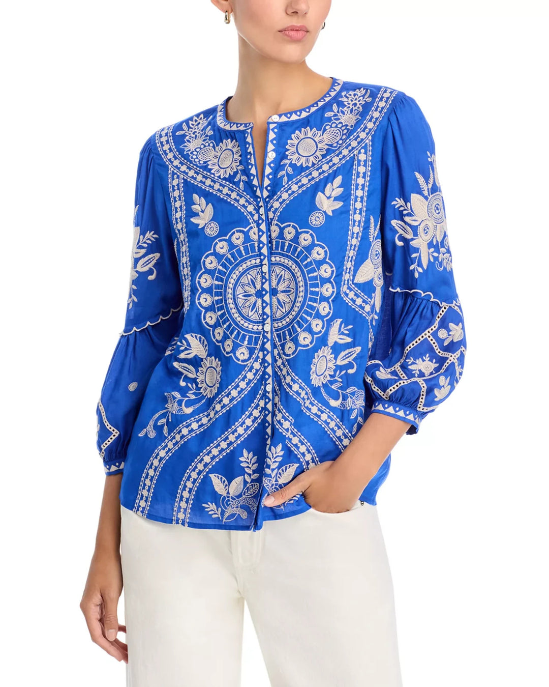 Johnny Was Scallop Sleeve Blouse MSRP $348