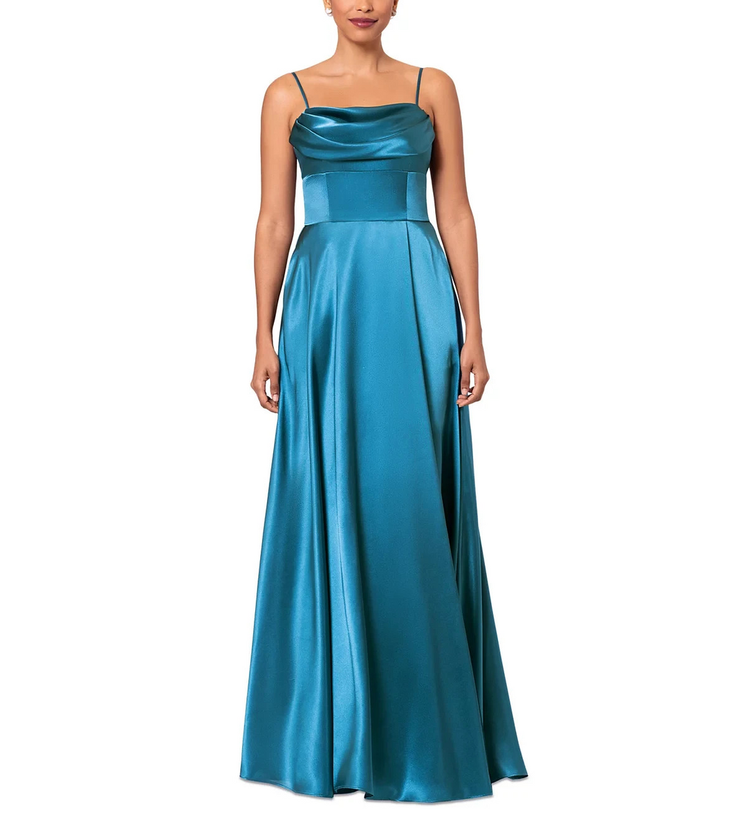 Betsy & Adam Satin Empire-Waist Cowlneck Dress MSRP $239