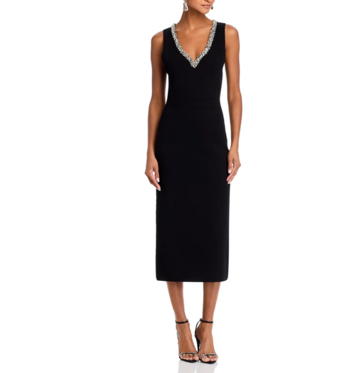 SIMKHAI Khari Rhinestone Trim Midi Dress MSRP $595