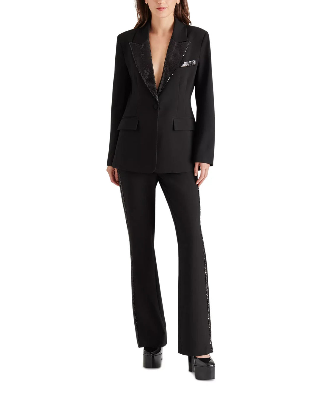 Steve Madden Misha Sequin-Trim One-Button Blazer MSRP $119
