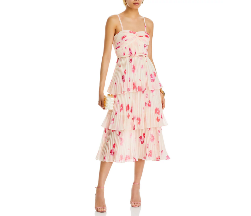 Self-Portrait Pleated Tiered Midi Dress MSRP $510