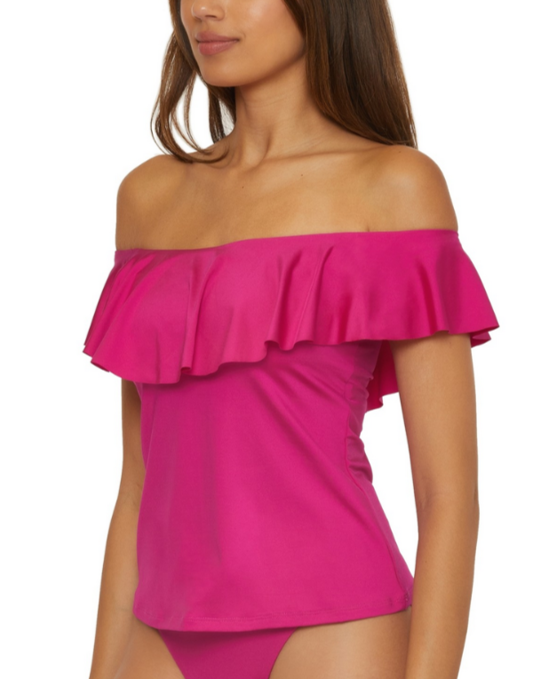 Trina Turk Monaco Ruffled Off-The-Shoulder Tankini Top MSRP $118 # U4 499 NEW