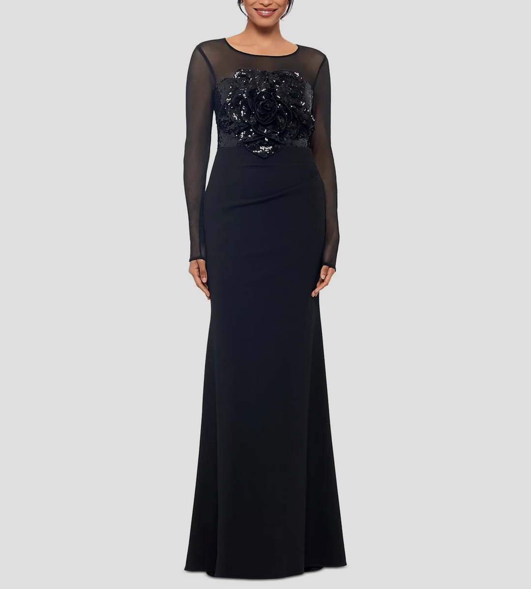 Betsy & Adam Sequined Rosette Illusion Gown MSRP $309