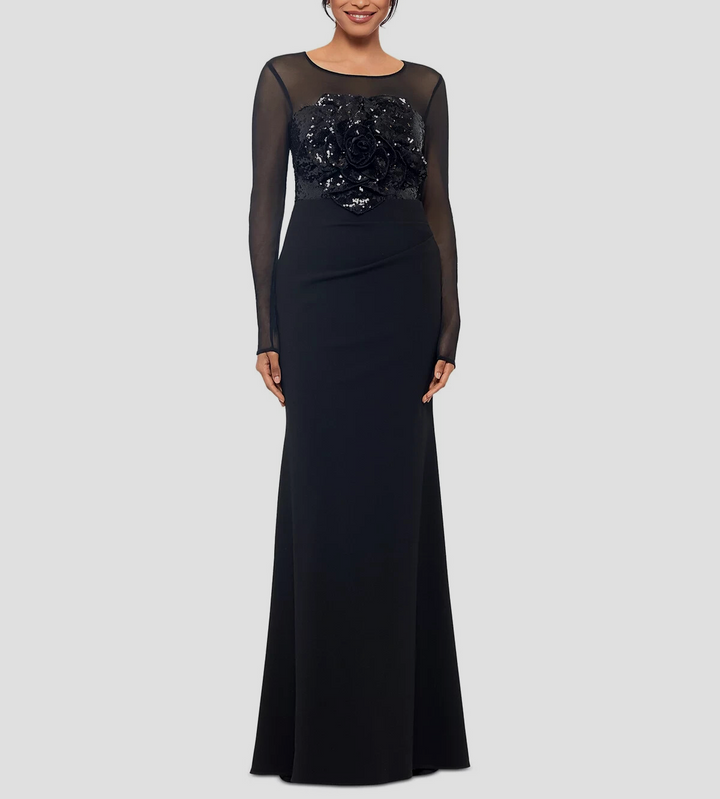 Betsy & Adam Sequined Rosette Illusion Gown MSRP $309
