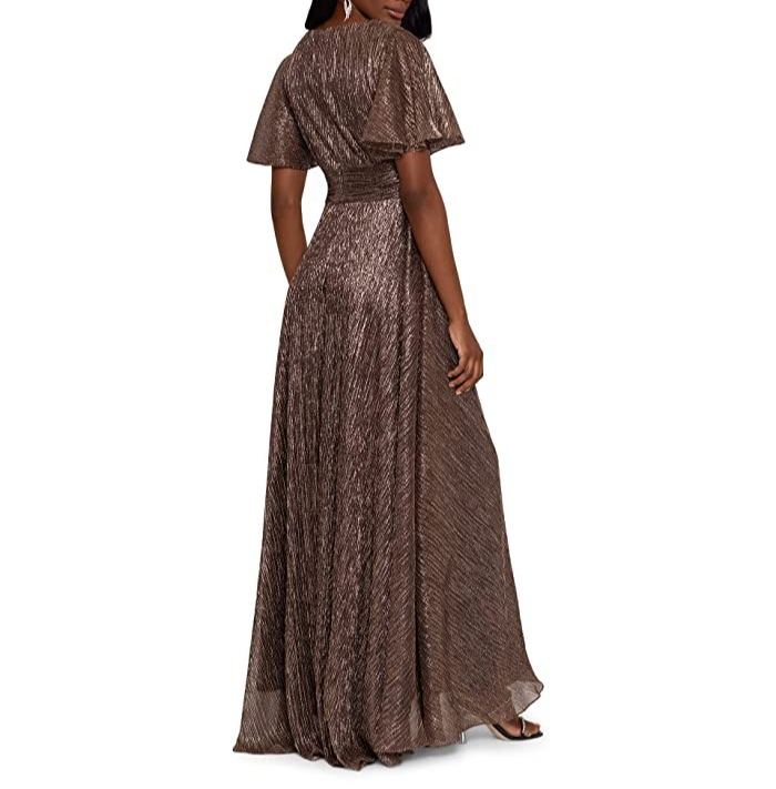 Betsy & Adam Women's V-Neck Flutter-Sleeve Metallic Dress MSRP $289