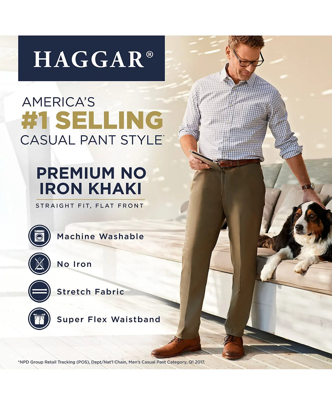 Haggar Premium No Iron Khaki Straight-Fit Stretch Flat-Front Pants MSRP $70