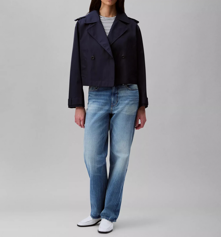 Calvin Klein Women's Cropped Double-Breasted Trench Coat MSRP $169