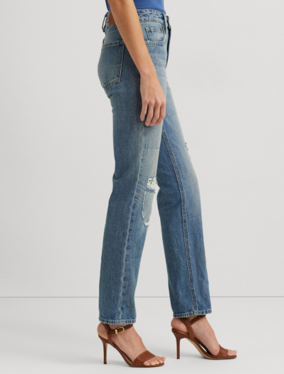 Lauren Ralph Lauren High-Rise Ripped Straight Ankle Jeans MSRP $165
