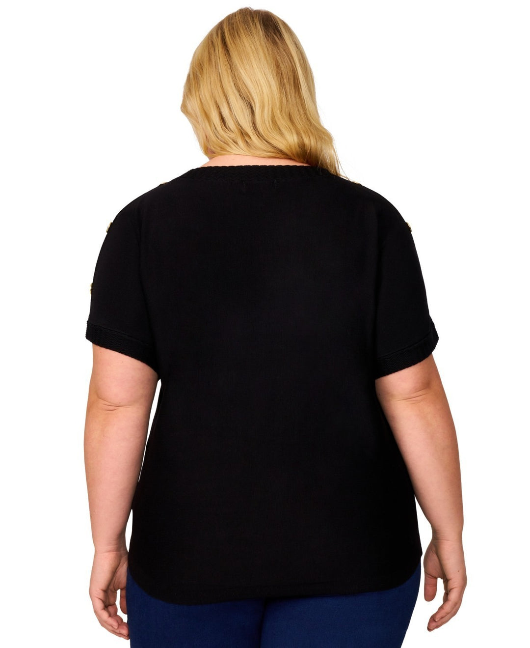 Melissa Paige Plus Size Zigzag-Trim Button-Shoulder Sweater MSRP $51.50