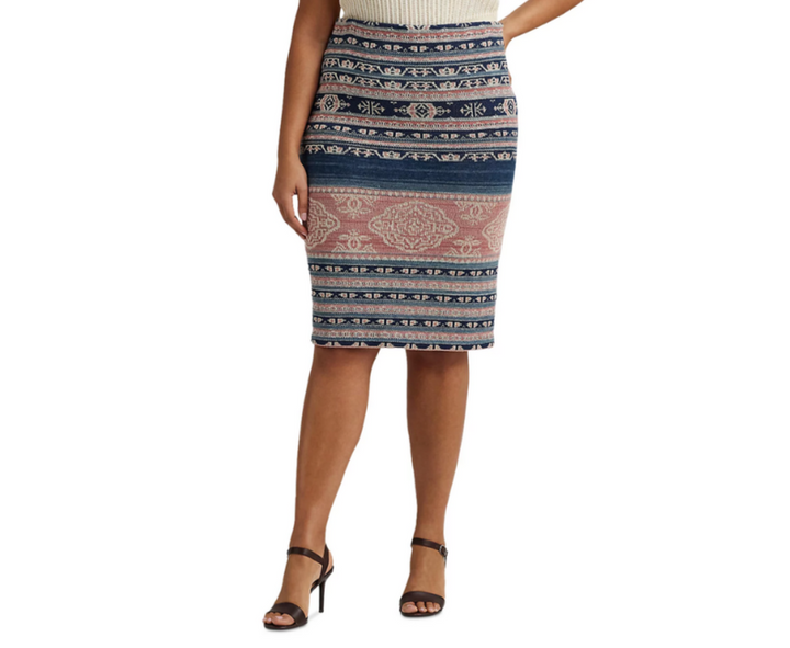 Lauren Ralph Lauren Plus Size Geometric Striped Pencil Skirt MSRP $225