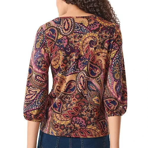 Jones New York Paisley-Print Moss Crepe 3/4-Sleeve Top MSRP $59