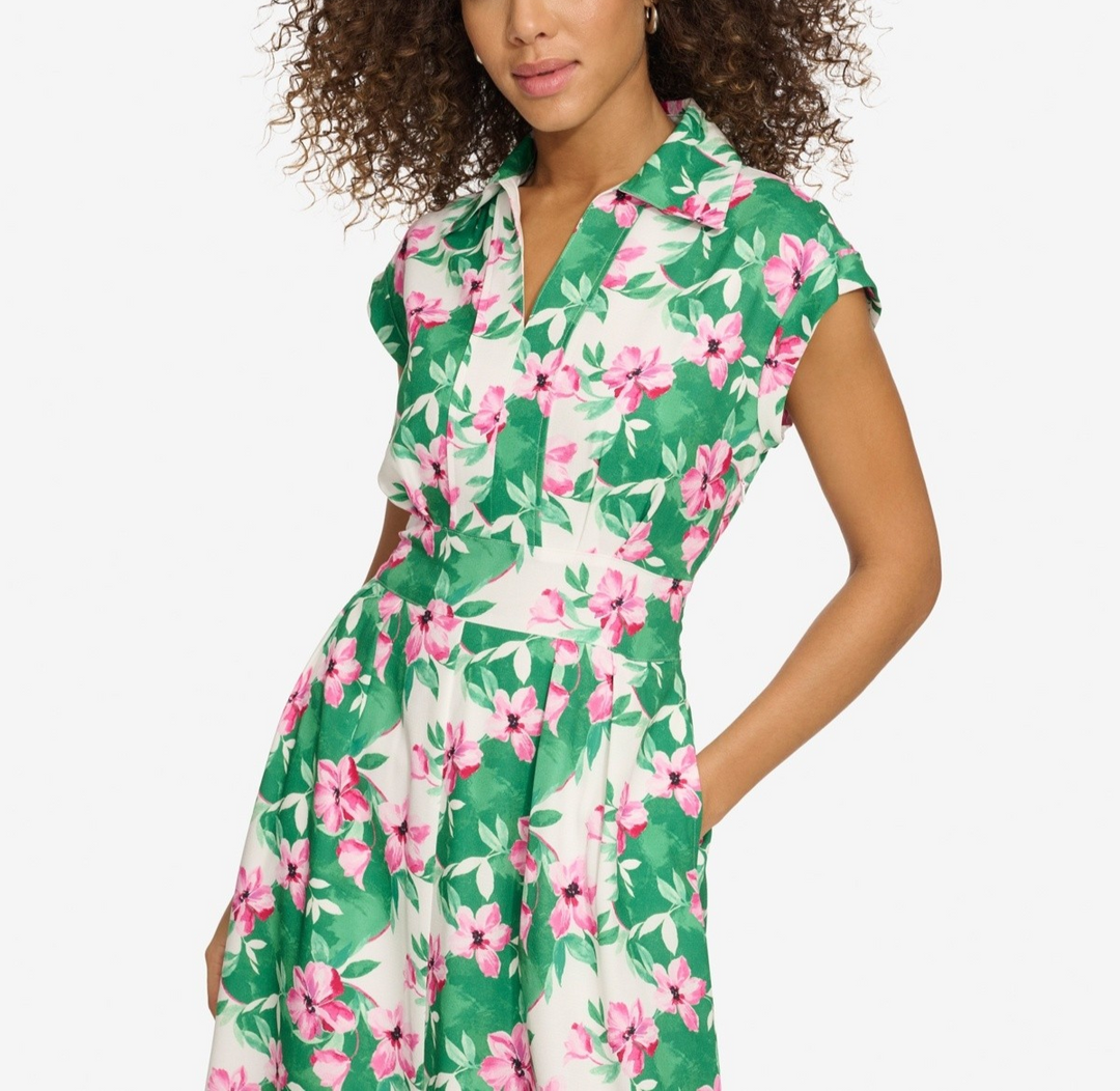 kensie Floral-Print Midi Dress MSRP $128