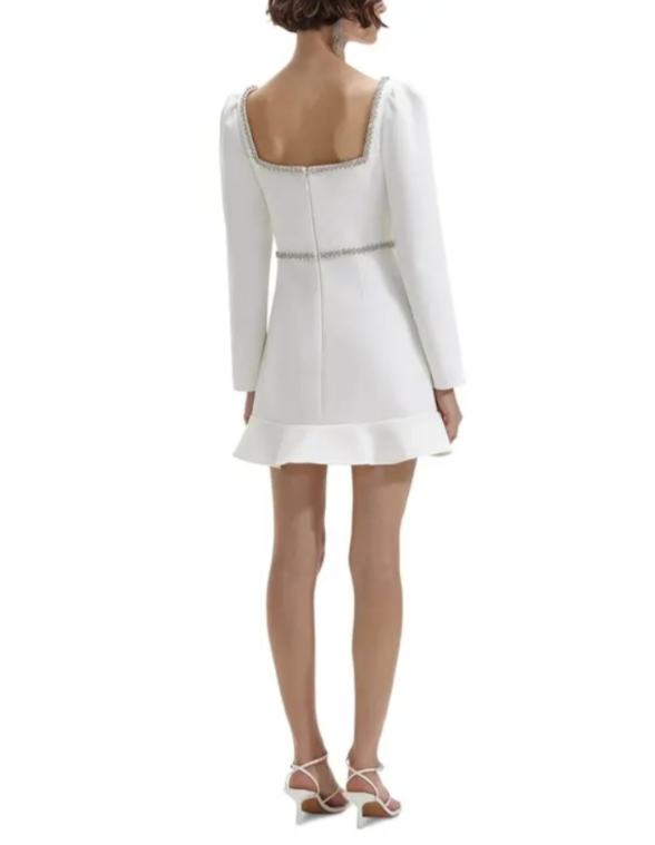 Self-Portrait Bonded Crepe Long Sleeve Mini Dress MSRP $510