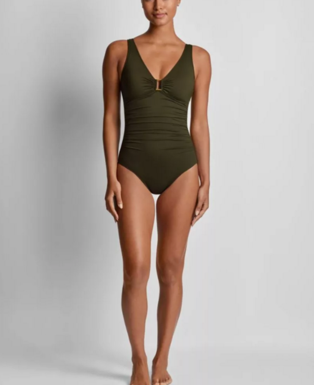 Lauren Ralph Lauren Ring Over The Shoulder Tummy Control One Piece Swimsuit $145