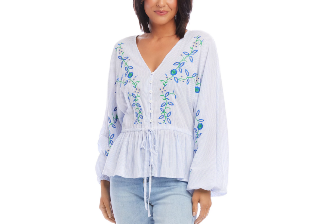 Karen Kane Embroidered Drawstring Top MSRP $148