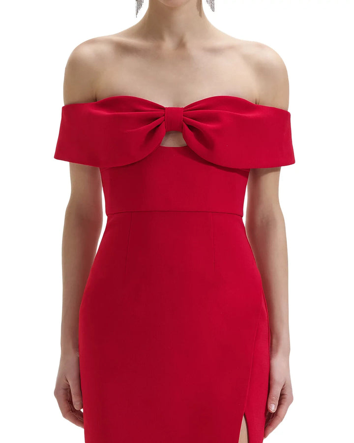 Self-Portrait Bow Crepe Off the Shoulder Midi Dress MSRP $510