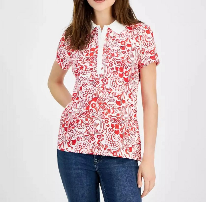 Tommy Hilfiger Women's Floral-Print Short-Sleeve Polo Top MSRP $59.50