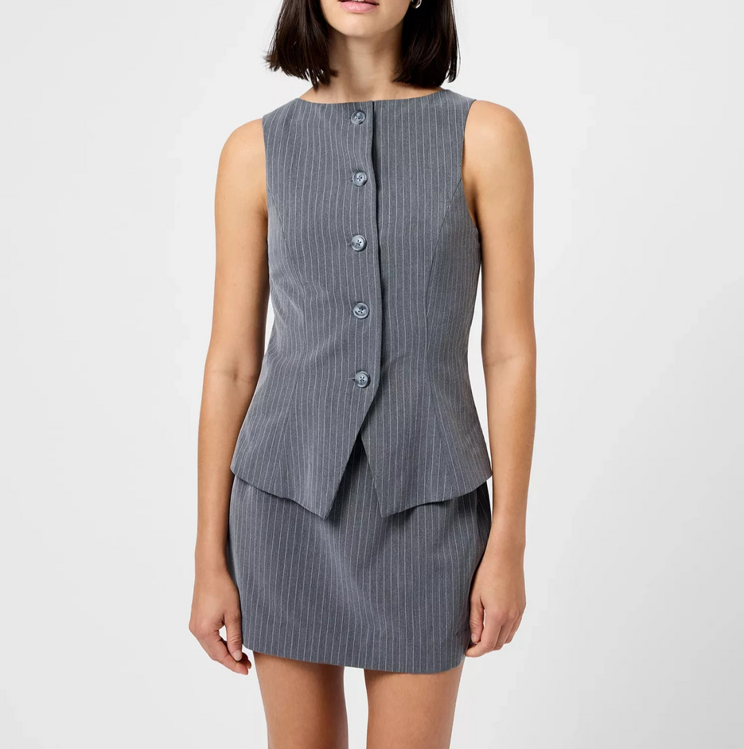 French Connection Women's Pinstripe Boat Neck Vest Top MSRP $128