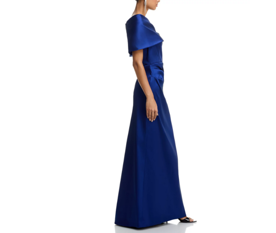 Teri Jon by Rickie Freeman Stretch Mikado Asymmetric Off Shoulder Cuff Gown $920