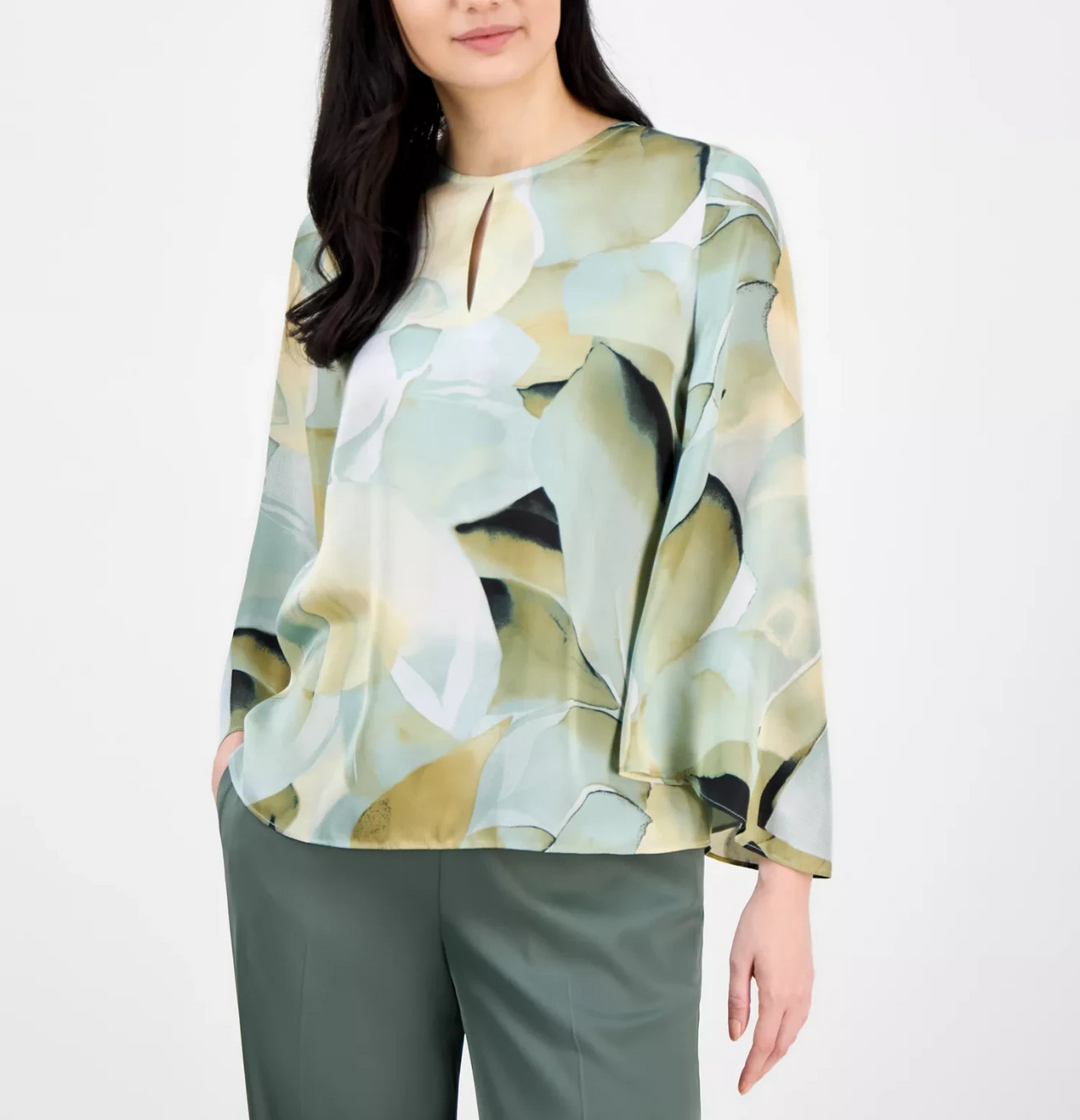 Anne Klein Women's Floral-Print Keyhole-Cutout Top MSRP $89
